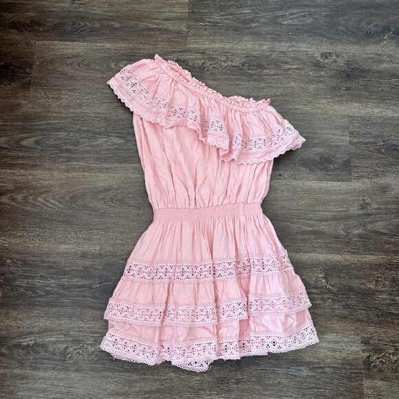 MELISSA ODABASH Debbie One Shoulder Ruffled Voile Mini Dress Baby Pink Sz Xs - Picture 5 of 5